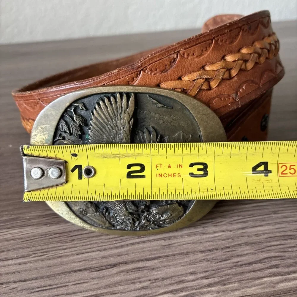 VTG High Mesa American Eagle Solid Bronze Belt Buckle & Leather Belt, Size 36